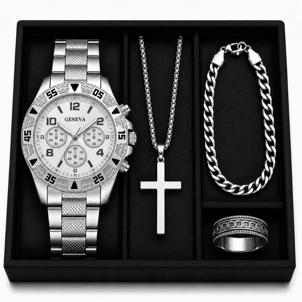 KIT Relógio Rivanno Geneva + Corrente + Pulseira + Anel