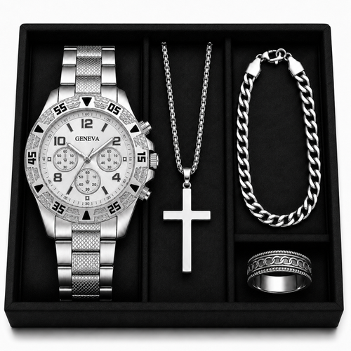 KIT Relógio Rivanno Geneva + Corrente + Pulseira + Anel