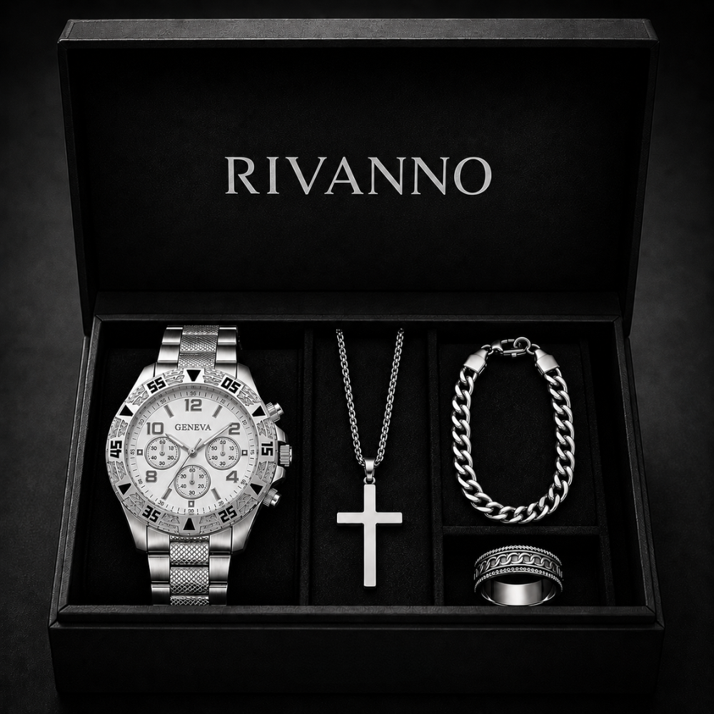 KIT Relógio Rivanno Geneva + Corrente + Pulseira + Anel
