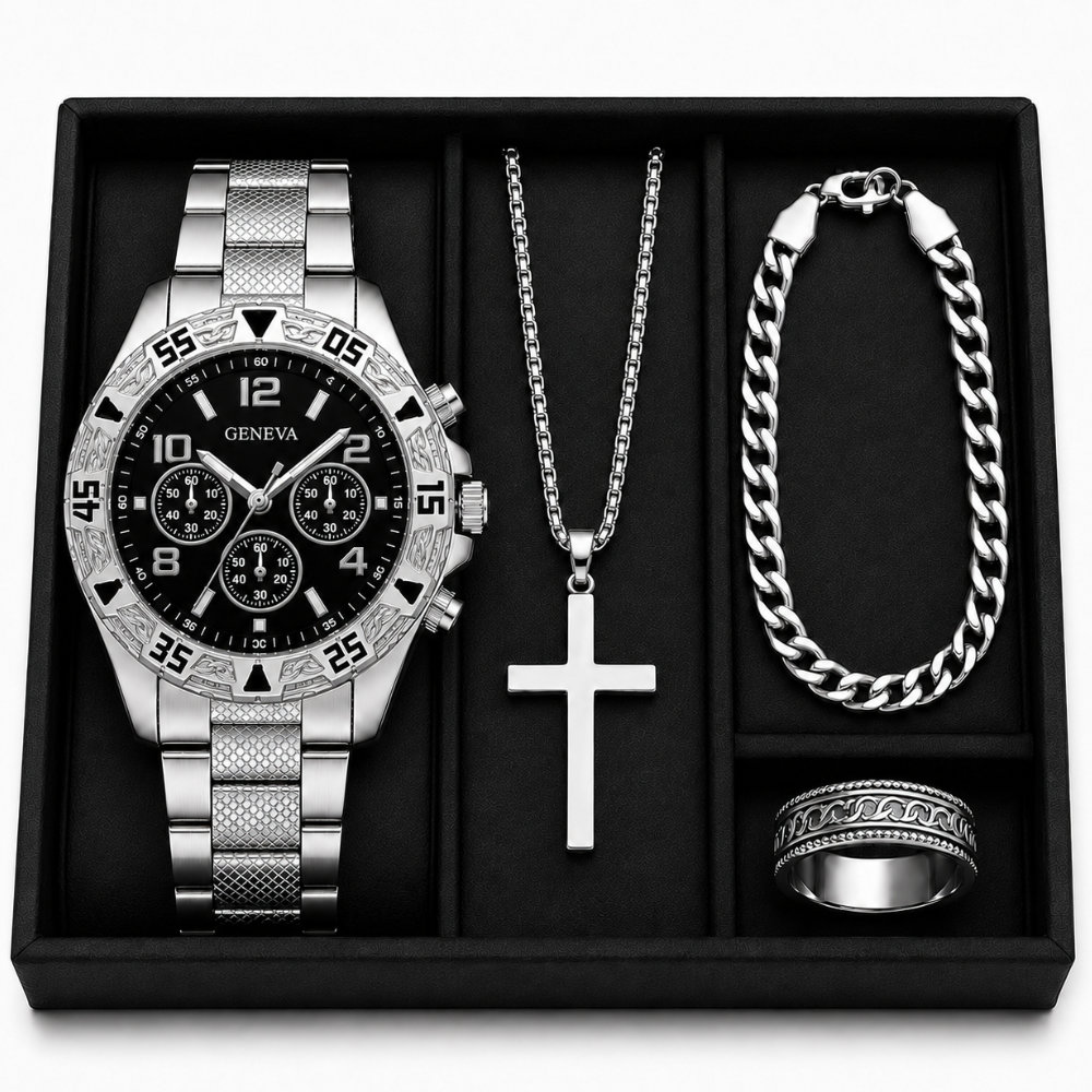 KIT Relógio Rivanno Geneva + Corrente + Pulseira + Anel