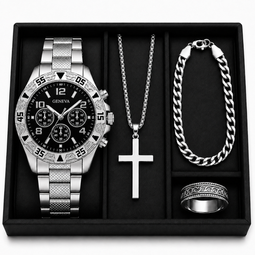 KIT Relógio Rivanno Geneva + Corrente + Pulseira + Anel